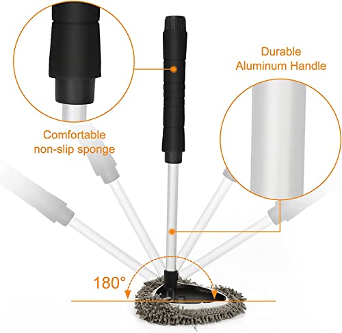 JOYFUL&HOPEFUL Car Windshield Cleaning Tool, Car Inside Window Cleaner Tool with Extendable Handle, 4pc Microfiber and 2pc Chenille, Car Interior Cleaner Tool Anti Fog, Streaks Free - size: 19 Inch-2pc