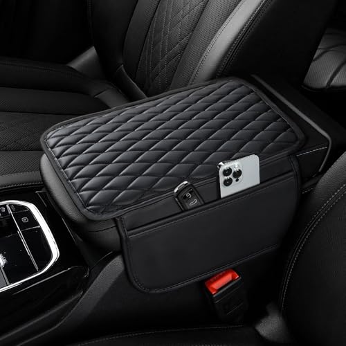 Ouzorp Car Center Console Cover, Upgraded Microfiber Leather Car Arm Rest Cover with 2 Storage Bags, Universal Armrest Cover for Car Storage Box Car Interior Accessories Protector for Most Vehicle - color: Black