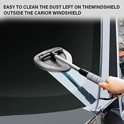 Windshield Cleaning Tool, Car Window Cleaner with 4 Washable Reusable Microfiber Pads, Extendable Long Handle Glass Wiper Cleaning Kit, Auto Accessories Universal for Office and Home (Gray) - color: Gray