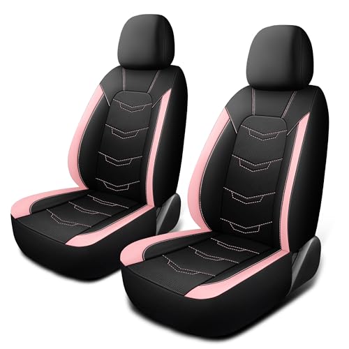 HChengkikz Pink Seat Covers, Sport and Breathable Seat Covers, Anti-Slip Universal Fit Automotive for Cars Sedan SUV and Truck (2 Pieces, Front Seat, Black+Pink, N2) - color: Black Pink, size: Front Seat