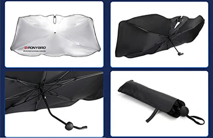 Car Windshield Sun Shade Umbrella Foldable for Sedan,SUVs and Vans, Durable Sun Shield with 100% UV Protection & Heat Insulation, Universal Fit Car Sun Visor 57" x 31.5" inches.