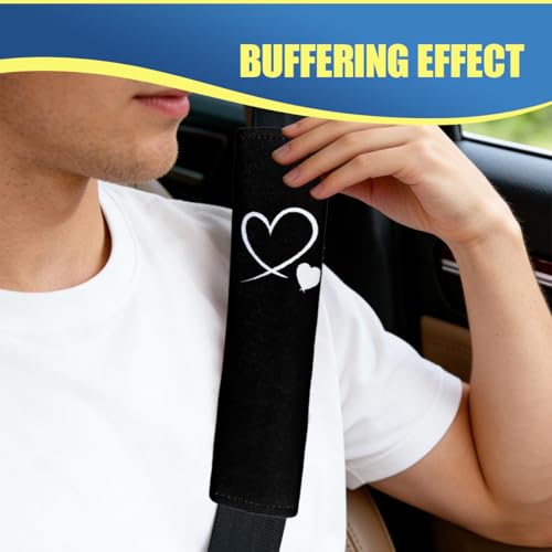Craedli 2PCS Heart-Shaped Car Seat Belt Covers, Comfortable Auto Seat Shoulder Strap Pads Protect Neck, Cute Soft Vehicle Safe Harness Pad for Most Cars (Black) - color: Black
