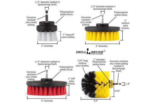 Drillbrush Drill Brush Attachment Set – Power Scrubber Brush for Tub, Tile, Shower, and Grout – All-Purpose Household Cleaning Brushes for Drill, Auto Detailing Brushes - Electric Grout Cleaner Kit - color: Multicolor