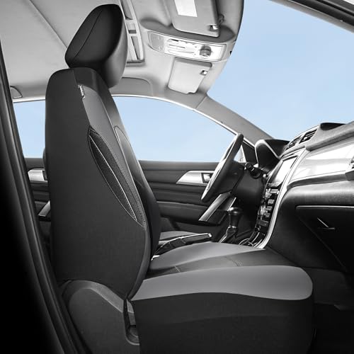 HChengkikz Car Seat Covers Front Seat, Waterproof Neoprene Car Seat Covers, Airbag Compatible, All Season Protection Universal Fit Most Cars, Trucks, SUVs (Black + LightGray) - color: Black Lightgray, size: Two Front