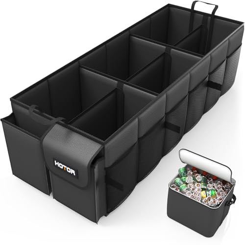 HOTOR Trunk Organizer for Car & SUV, Sturdy Car Organizer with Removable Cooler, Large Foldable Trunk Organizer with Cooler, 6 Compartments, Adjustable Straps, Black, 34.8”×15.9“×11.6” - color: Black, size: Xx-large