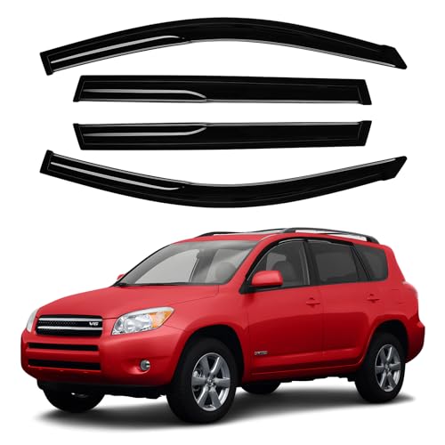 Canvcle RAV4 Rain Guards - Window Visors for Toyota RAV4 2006-2012, Outside-Mount Tape-On Side Window Wind Deflectors for RAV4 Accessories, Vent Visors Shades Rainproof Black 4PCS - size: Toyota RAV4 2006-2012