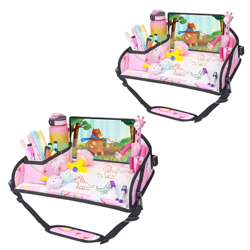 Upgraded Kids Travel Tray for Car Seat - Travel Tray for Airplane, Toddler Lap Tray, Carseat Lap Desk for Kids Road Trip Activities, Pink Unicorn - 2 PCS - color: Pink Unicorn - 2 PCS