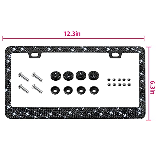 Bling Rhinestone License Plate Frame for Women 2PC, Sparkly Stainless Steel Frames & Over 1200 pcs Finest 14 Facets Black Glass Crystals Premium Diamond+GiftBox(Black) - color: Black-2PK