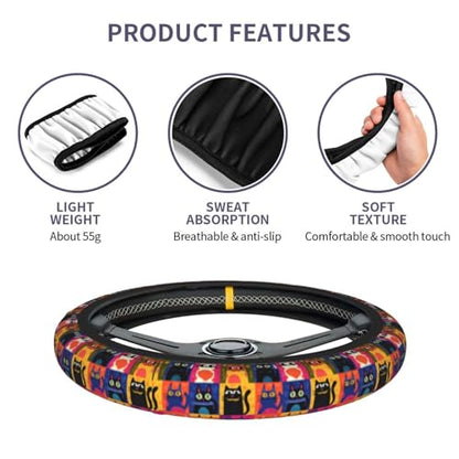 Cat Geometry Steering Wheel Covers Non Slip Neoprene Universal 15 Inch Steering Wheel Protector Car Cover for Men Women - color: Cat Geometry