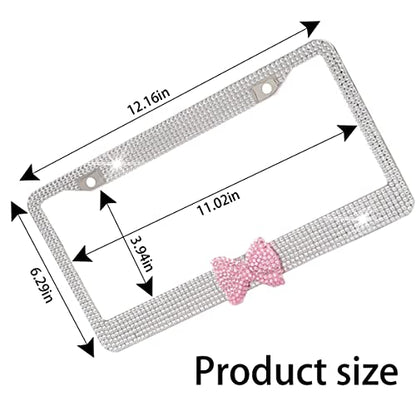 AUCELI Bling License Plate Frame, 2 Pack Stainless Steel Crystal Bow Car Plate Covers, US Vehicle License Bracket Holder with Rhinestone Mounting Bolts, Sparkly Car Accessories for Women (White/Pink) - color: White/Pink