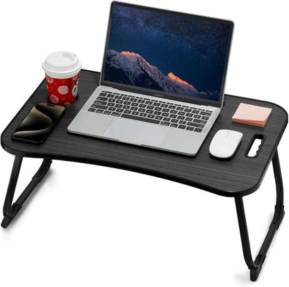 ZEAPTAC Laptop Bed Desk, Foldable Lap Desk, Portable Lap Table, Laptop Stand with Cup Holder & Tablet Slot & Lifting Handle for Working Writing Drawing & Eating - Dark Black - color: Dark Black