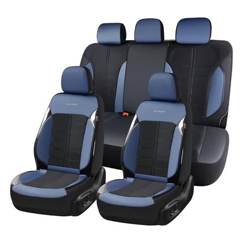 Coverado 3D Air Mesh Car Seat Cover Full Set, Sports Carbon Fiber Design, Breathable Seat Protectors Airbag Compatible Comfort Universal for Most Cars, Van,Trucks, SUV, Black&Blue - color: Black&Blue, size: Full Set