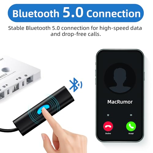 Car Audio Bluetooth 5.0 Cassette Receiver, Cassette Bluetooth Adapter for Car Tape Player, Wireless Cassette Aux Adapter with Hands-Free Calling, Universal Compatibility for Smartphone,Tablet(White)