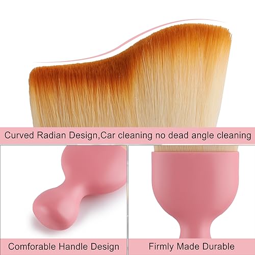 GaRhomxy Car Detailing Brushes, Car Interior Dust Sweeping Soft Brush, Soft Bristles Brush Cleaning Tool for Automotive Dashboard, Air Conditioner Vents, Computer, Scratch Free(Pink) - color: Pink