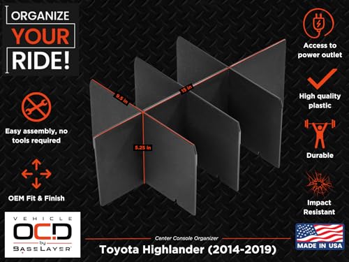 Vehicle OCD - Center Console Organizer for Toyota Highlander (2014-2019) - Made in USA - SLX109 - size: Highlander 2014-2019