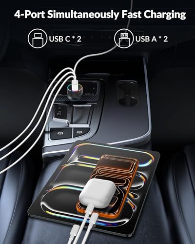 Car Charger USB C, 4-Port 90W Super Fast Charging Car Phone Charger Accessories Dual USB-C & USB-A Cargador Carro Cigarette Lighter Adapter for iPhone 17 16 15 14 13 12, iPad, Galaxy, Tablet, Android - style: 1Pack