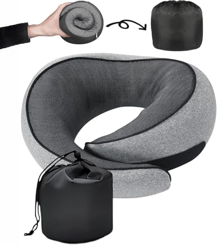 SZXYX Travel Pillows for Airplanes, 100% Pure Memory Foam Neck Pillow for Airplanes, Comfortable Breathable Cover, 360° Support Stowable Pillows for Sleeping, Car, Airport Travel Essentials - size: Small