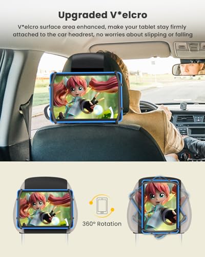 WONNIE Car Tablet Holder, Upgraded iPad Holders for Car Mount Headrest, iPad Mount Back Seat for Kids with Anti-Slip Strap, Silicone Holding Net/Fits All 7-12.9'' Tablets, 2 Pack - size: 2 Pack- Fits 7-12.9" Tablet