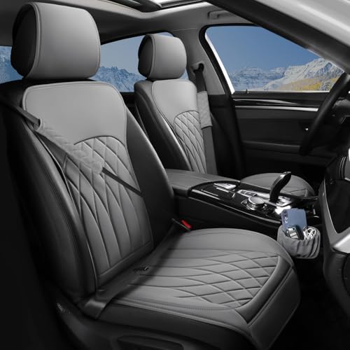 BEITK 2 Pack Leather Front Car Seat Covers, Universal Sideless Car Seat Protectors with Storage Pocket and Seat Belt Pads, Waterproof Automotive Seat Cover for Cars Trucks SUV(Grey) - color: front pair gray