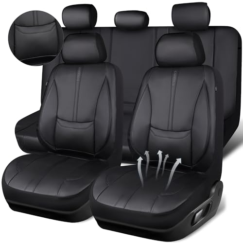 CAR PASS Nappa Leather Car Seat Covers Full Set, Water Resistant 3D Foam Faux Leather Seat Covers with Lumbar Support, Automotive Seat Covers 5 Seats Comfort & Universal Fit for Cars SUV Truck, Black - color: All Black, size: Full Set