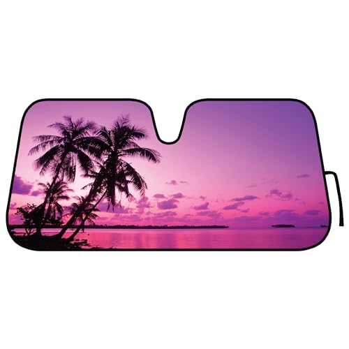 BDK Purple Sunset Beach Front Windshield Sun Shade Accordion Folding Cute Car Window Shades for Truck & Car Sunshade Shield for Sun UV Rays - Visor Protector Keeps Your Vehicle Cool - 58 x 27 inches - color: Purple Sunset Beach
