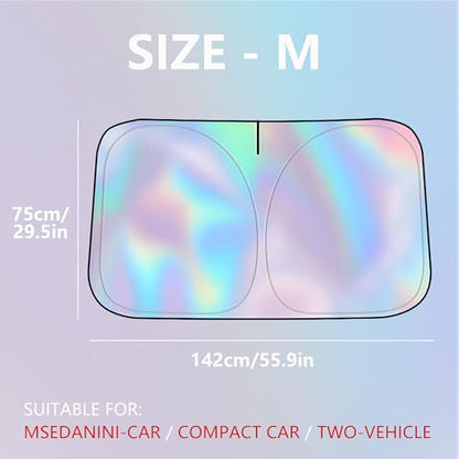 Sunshade Car Front Windshield Laser Titanium Silver Sun Shade Iridescent Cars Sunshade Foldable Sun Shield Cover Block UV Rays, Car Light Blocking Curtain Suitable for Most Cars Medium 55.9 x 29 in - color: Laser, size: M