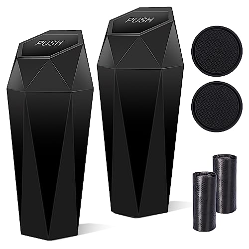 Car Trash Can with Lid, 2 Packs Diamond Design Mini Cup Holder Trash Can for Car, Office, Home Use, Black - color: Black, size: 2 Pack