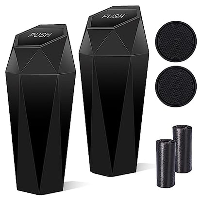 Car Trash Can with Lid, 2 Packs Diamond Design Mini Cup Holder Trash Can for Car, Office, Home Use, Black - color: Black, size: 2 Pack