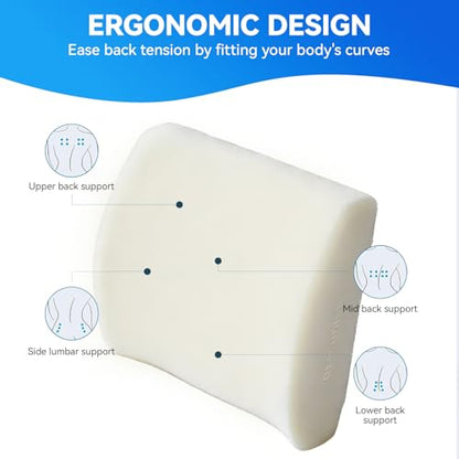 Lumbar Support Pillow for Office Chair, Gaming Chair, or Car, Memory Foam Cushion with Breathable Ventilated Mesh and Adjustable Straps for Long Lasting Back Support Ergonomic Suitable Gift