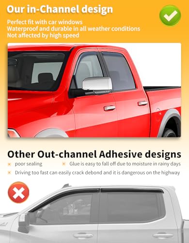 in-Channel Window Rain Guards Fit for Truck Dodge Ram 1500 Crew Cab 2009-2018/Ram 2500&3500 2010-2025 Crew Cab Extra Durable Window Deflectors Window Visors Vent Visors Vent Shades Accessories - size: Fit for 2009-2018 RAM Crew Cab Mega Cab