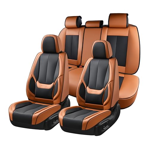 Coverado Car Seat Covers Full Set, Seat Covers for Cars, Black Car Seat Covers Front Seats and Back Car Seat Protector Waterproof, Leather Car Seat Cushion Universal Fit for Most Cars Brown - color: 8805Brown-black, size: FullSet