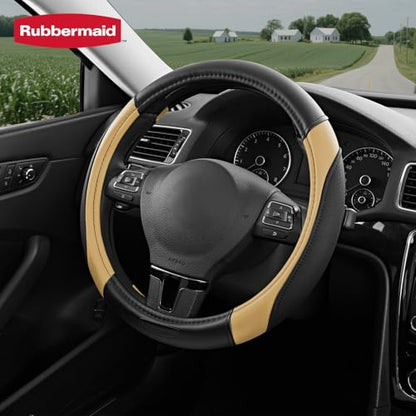Rubbermaid Steering Wheel Cover – Universal Fit 14.5"–15" Steering Wheel Cover, Anti-Slip Grip, Breathable Leather, All-Season Protection, Interior Upgrade for Cars, Trucks, SUVs - Beige - color: Beige