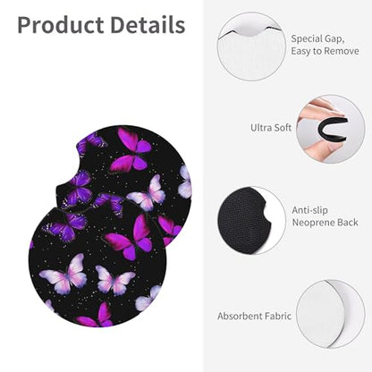 Butterfly Purple Steering Wheel Cover - Butterflys Steering Wheel Cover for Women Purple Butterfly Cute Fashion Car Accessories Anti-Slip Breathable Universal14-15 2 Pieces Car Coasters - color: Purple Butterfly-3