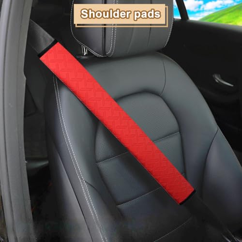 2PCS Car Seatbelt Cover, Soft Leather Vehicle Safety Seat Belt Strap Cushion, 19.7 Inch Comfortable Auto Shoulder Neck Chest Protection Pads Accessories, Universal for Most Cars (Red) - color: Red/19 inches