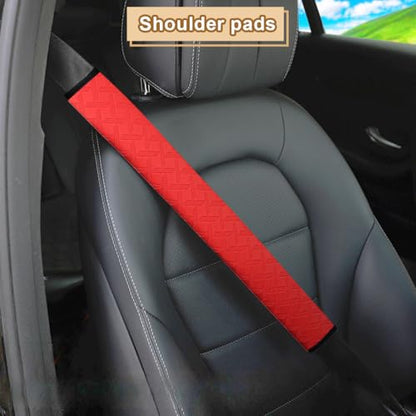 2PCS Car Seatbelt Cover, Soft Leather Vehicle Safety Seat Belt Strap Cushion, 19.7 Inch Comfortable Auto Shoulder Neck Chest Protection Pads Accessories, Universal for Most Cars (Red) - color: Red/19 inches