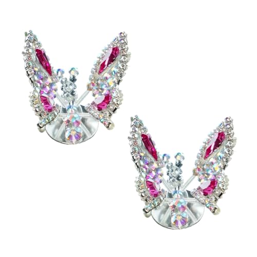 YoRise 2PCS Bling Butterfly Car Dashboard Ornaments, Kawaii Rhinestones Auto Rearview Mirror Decorations for Women, Universal Fun Car Interior Accessories for Cars Home Office Garden (Red) - color: Red