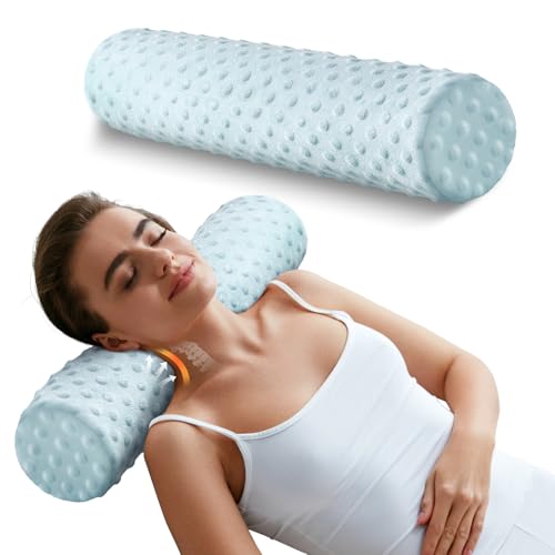 Memory Foam 5" Round Pillow, Cervical Neck Pillow for Pain Relief, Cylinder Pillows 18"x 5", Removable Cover, Neck Roll Pillow for Sleeping, Blue Velvet Dots - color: Velvet Dots Blue, size: 5"H