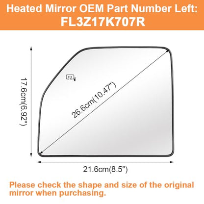Senzeal Driver Side Heated Upper Mirror Glass Replacement for Ford F150 2015-2020 Ford F250 F350 F450 F550 2017-2022 Tow Mirror FL3Z17K707R (Left Side) - size: Driver Upper Side (Left)