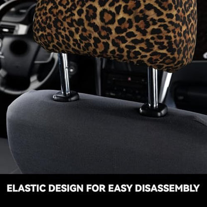 2pcs Car Headrest Covers for Truck SUV Van Brown Leopard Print Head Rest Wrap Protection Classical Universal Seat Head Rest Protector for Men Women - color: Leopard in Brown
