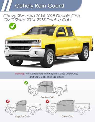 in-Channel Window Rain Guard for Chevrolet Chevy Silverado/GMC Sierra 2014-2018 Double Cab Rain Guards Side Window Visors Low Profile Vent Visor Window Deflectors Vent Shades Truck Accessories - size: For 2014-2018 Silverado/GMC Sierra Double Cab
