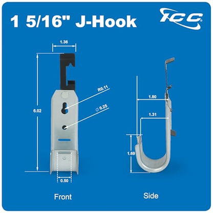 ICC Batwing J Hook 1-5/16” Without Retainer Clip - Galvanized Steel Cable Management Hooks for Hanging Cable to Hanger Wire and Threaded Rod - Rust-Resistant, EIA and TIA Compliant, 1-5/16 in 25 Pack - size: 1 5/16 in, style: Batwing