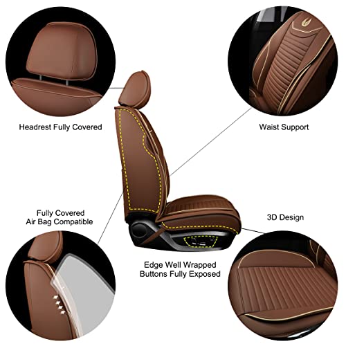 OASIS AUTO Car Seat Covers Full Set Premium Waterproof Full Coverage Faux Leather Luxury Universal Fit for SUV, Sedan, Pick-up Truck, Premium Interior Protectors (OD-008 Brown) - color: Brown