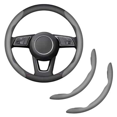 2-Piece Steering Wheel Cover, Carbon Fiber Segmented Steering Wheel Protector, Universal and Anti-Slip Durable Car Leather Protective Cover, Car Interior Accessories for Women and Men (Gray) - color: Gray