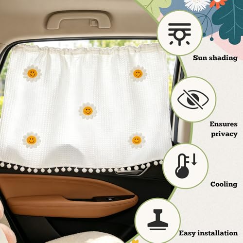 Car Side Window Sun Shade Privacy Curtain for Baby, 25.2"x18.1" Cute Blackout UV Protection Car Window Shades with Suction Cup for Back Seat, Auto Camping Windows Screen Shades (Five Smile Flowers) - color: Five Smile Flowers