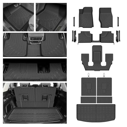 Floor Mats for Jeep Grand Cherokee L (6-Seater Without 2nd Row Center Console) 2021-2025 2026, All Weather Cargo Liner & Door Sill Guards for Grand Cherokee L Accessories, Car Accessories - size: 2)Jeep Grand Cherokee L【21-26】Full set