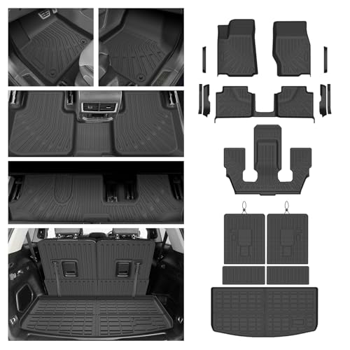 Floor Mats for Jeep Grand Cherokee L (6-Seater Without 2nd Row Center Console) 2021-2025 2026, All Weather Cargo Liner & Door Sill Guards for Grand Cherokee L Accessories, Car Accessories - size: 2)Jeep Grand Cherokee L【21-26】Full set