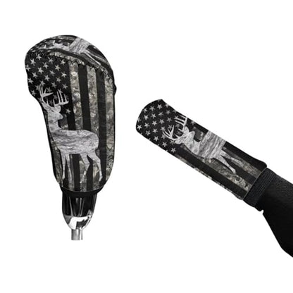 KEIAHUAN 2 Piece Car Gear Shift Knob Cover + Handbrake Sleeve Cover Washable Neoprene Cloth Car Interior Accessories Universal Fits for SUV,Sedan,Van, American Flag Deer Camo Hunting - color: American Flag Deer Camo Hunting