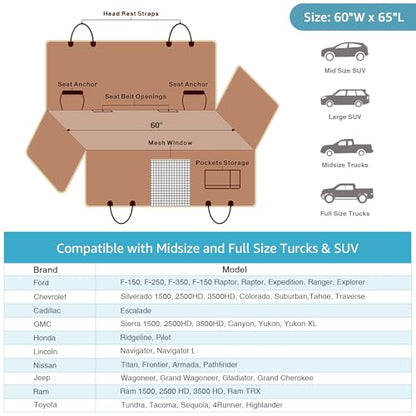 Lassie XL Truck Dog Seat Cover Back Seat with 2 Seat Belts, Dog Car Hammock for Large SUV and Trucks Compatible with F150 F250/Chevrolet Silverado/Ram Pickup/GMC Sierra/Toyota Tundra and Crew Cab - color: Brown, size: Truck