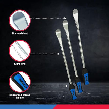 NEIKO 20601A 14.5” Steel Tire Spoons Tool Set, Tire Tools Include 3 Piece Tire Spoons, 3 Piece Rim Protector, Valve Tool, 6 Piece Valve Cores, Motorcycle Tire Changer, Dirt Bike Tire Levers - size: Tire Spoon Set, 13 Piece