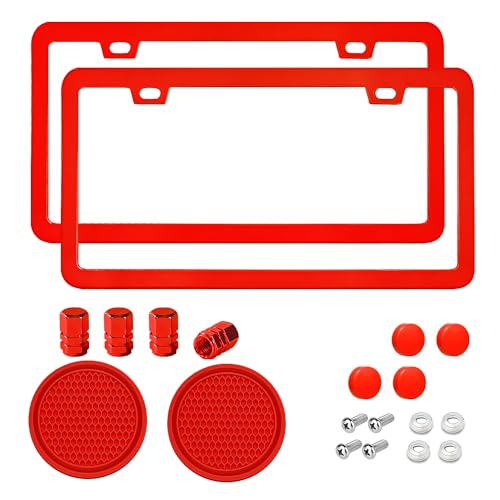2 Packs License Plate Frame Aluminum Metal Licence Plate Holder for Car Universal Fit for Men Women (Red) - color: Red